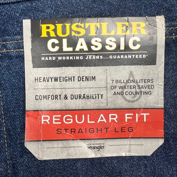 Rustler Classic jeans men’s 48x30 regular fit straight leg NWT dark wash - Picture 5 of 7